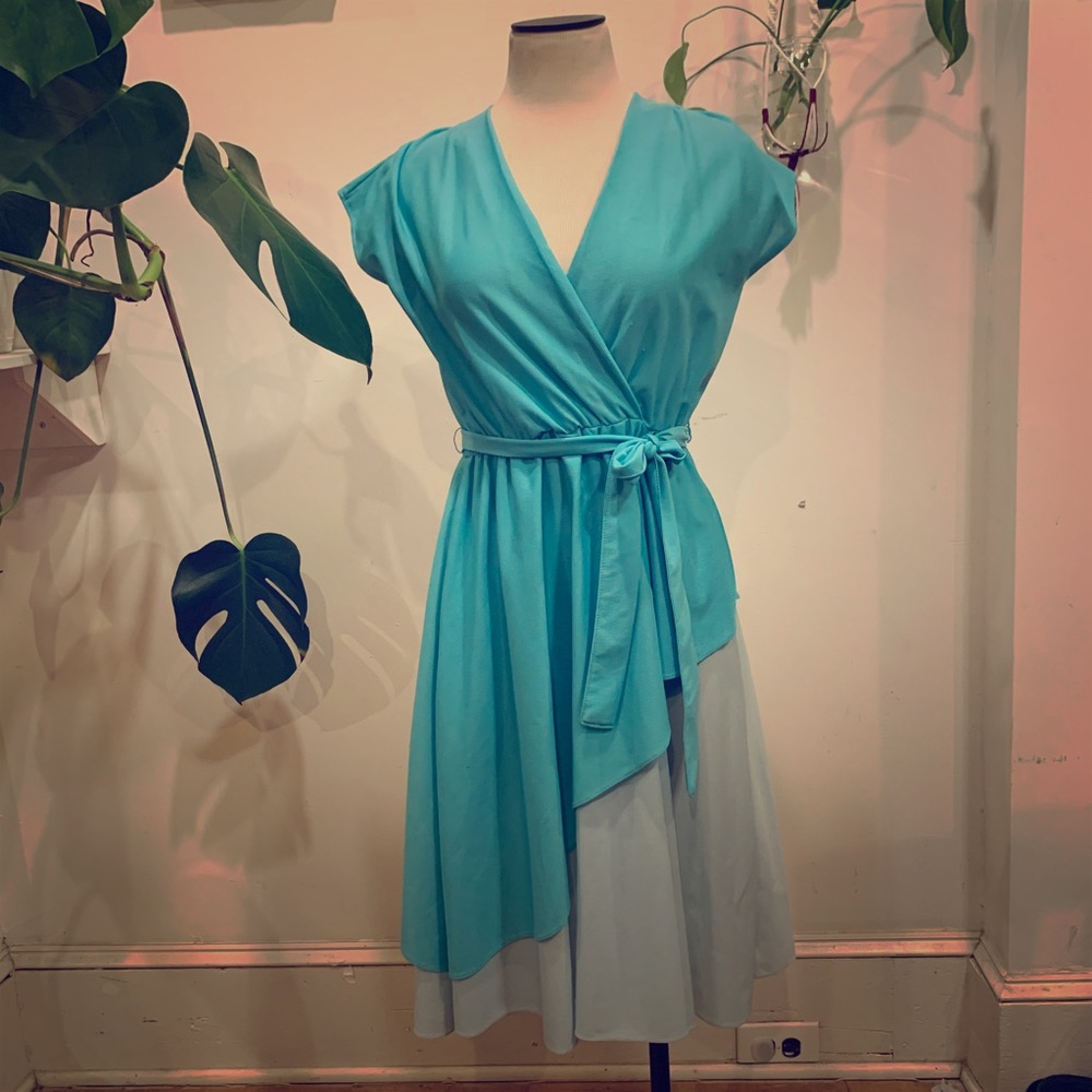 Vintage polyester high low layered party dress